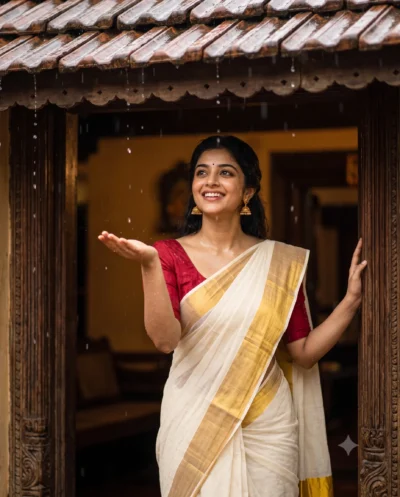 AI-generated image: Rainy Day Saree Prompt: South Indian Monsoon Portrait