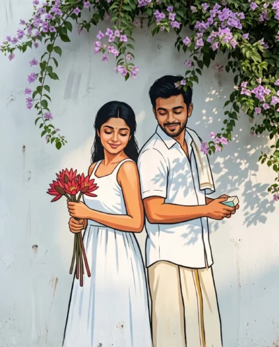 AI-generated image: Beautiful Couple Painting Prompt for Gemini: Romantic Mural Art