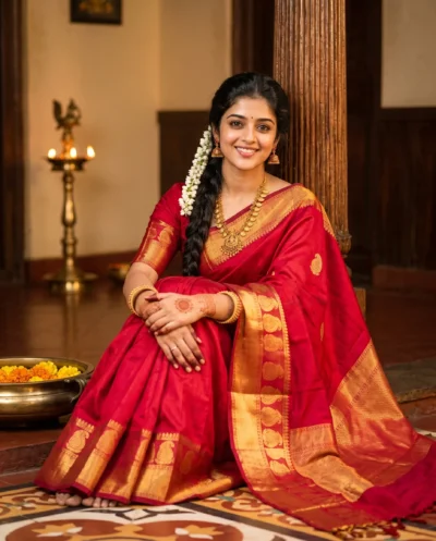 Red Saree Prompt: Ultra-Realistic Heritage Portrait