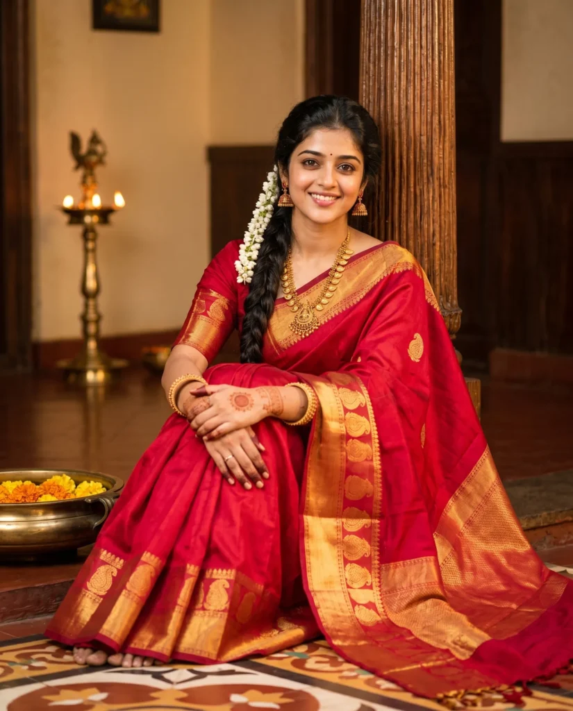 Red Saree Prompt: Ultra-Realistic Heritage Portrait
