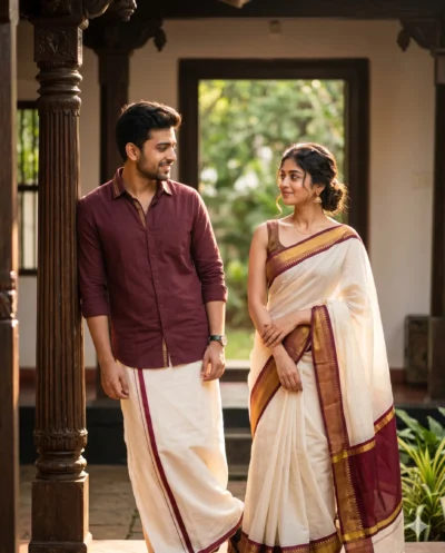 Traditional Couple Photo Prompt: Kerala Style Courtyard
