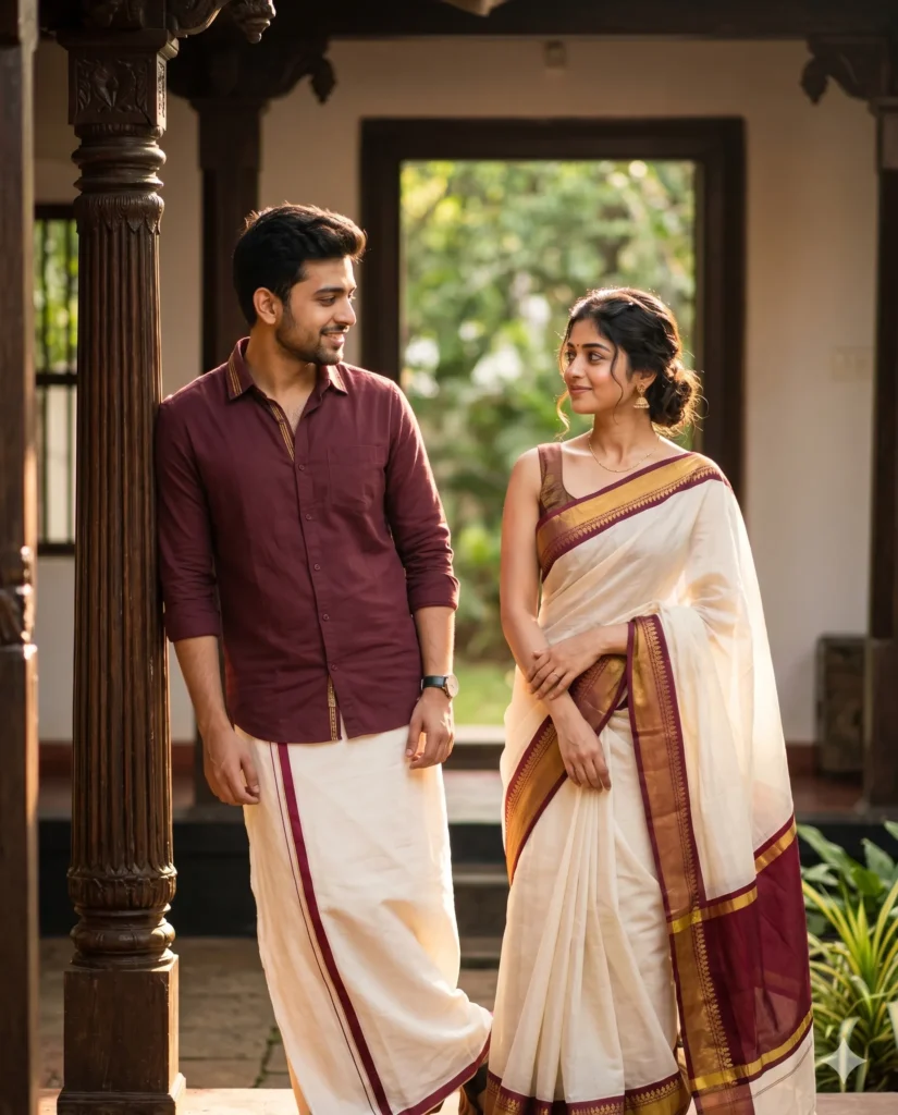 Traditional Couple Photo Prompt: Kerala Style Courtyard