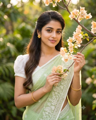 Light Green Saree Prompt Cinematic Portrait