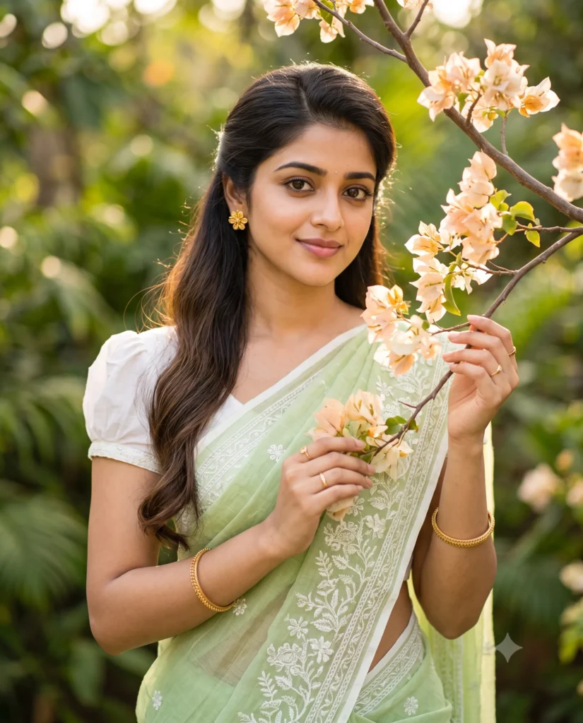 Light Green Saree Prompt Cinematic Portrait