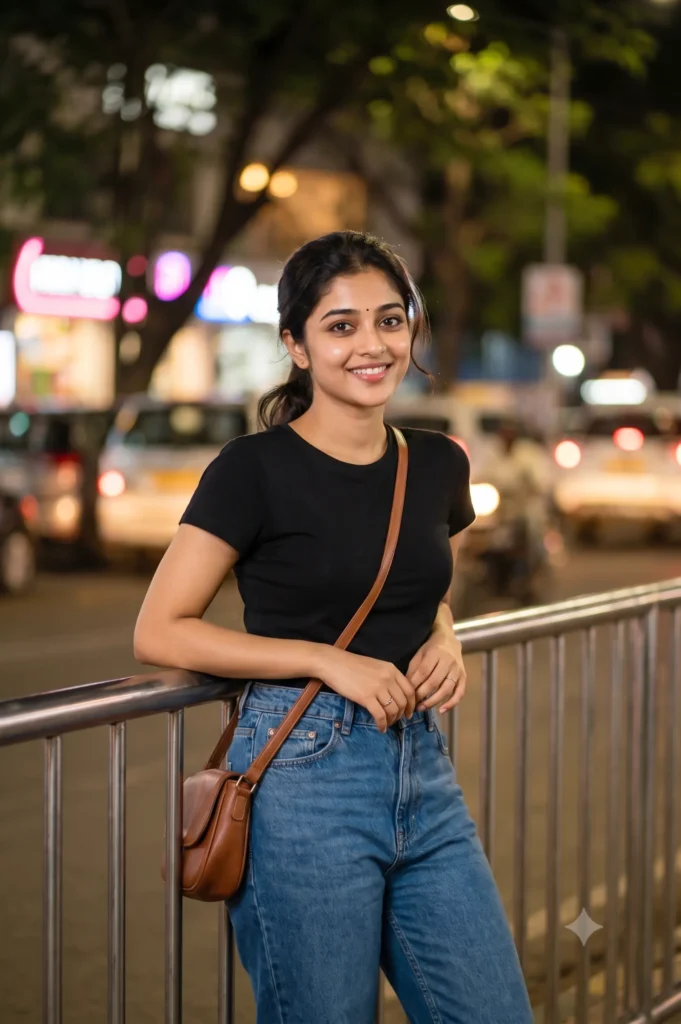 Night Street Portrait Prompt of a Casual Woman