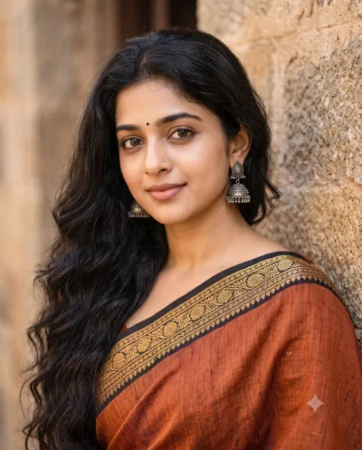 Orange Saree Prompt: Cinematic Portrait