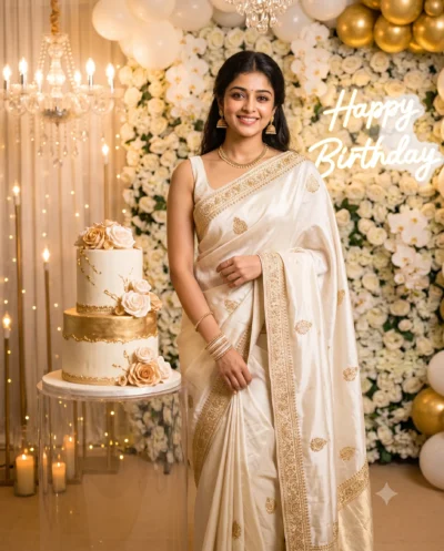 Elegant Woman Saree Birthday Photo Prompt