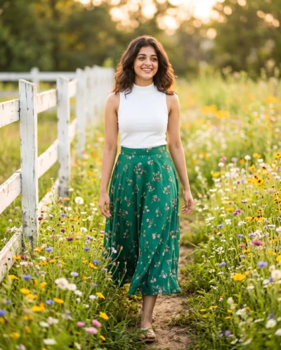 Golden Hour Woman Wildflower Meadow Prompt