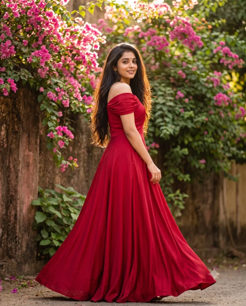 Red Dress Fashion Prompt for Editorial Portraits