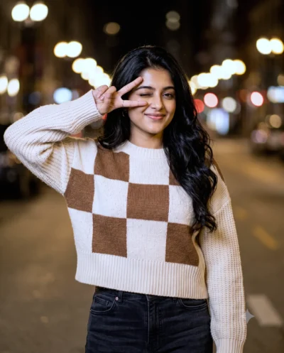South Asian Woman Night Flash Photo Prompt