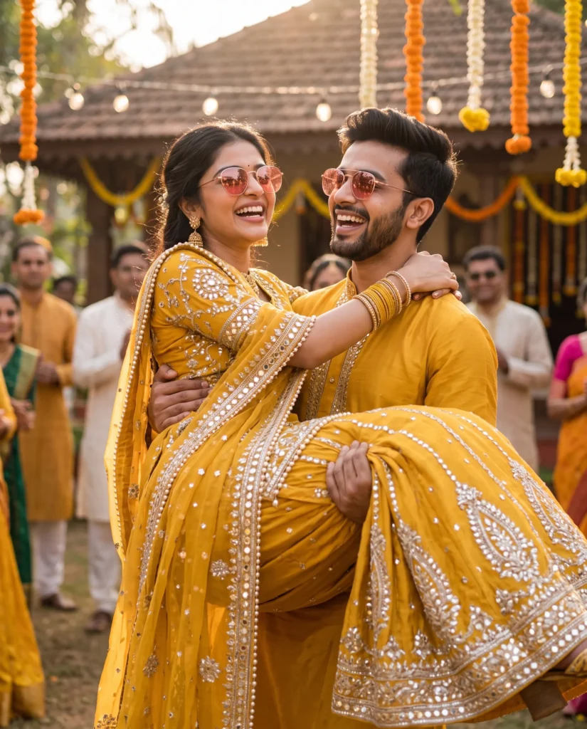 South Asian Wedding Couple Prompt: Golden Hour Portrait