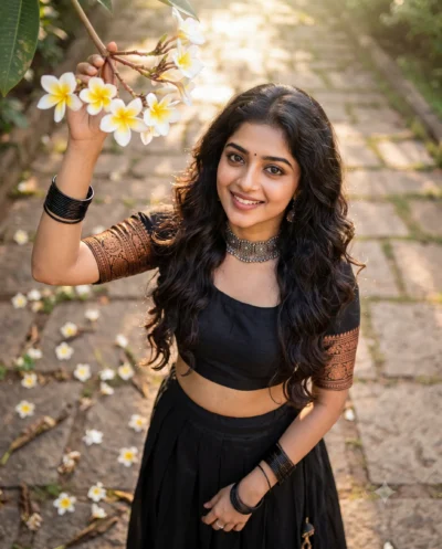 South Indian Girl Prompt: Black Lehenga Portrait