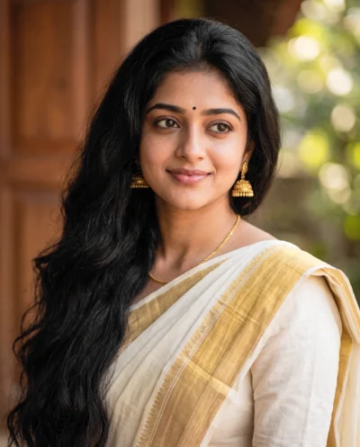 AI-generated image: Cinematic Woman Portrait White Saree Prompt