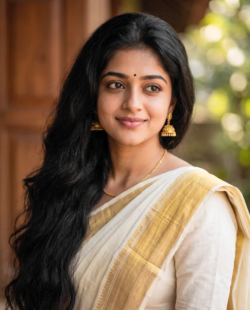 Cinematic Woman Portrait White Saree Prompt