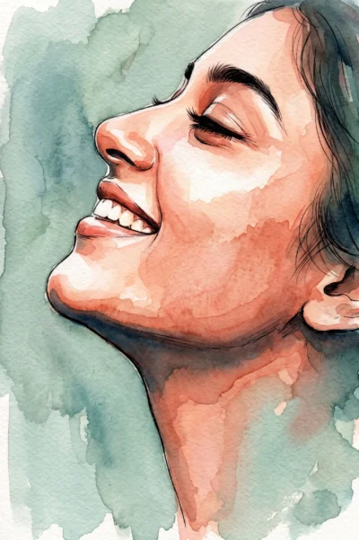 Watercolor Photo Prompt for Joyful Woman Portrait