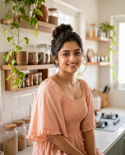AI-generated image: South Asian Woman Natural Photo Prompt in Kitchen