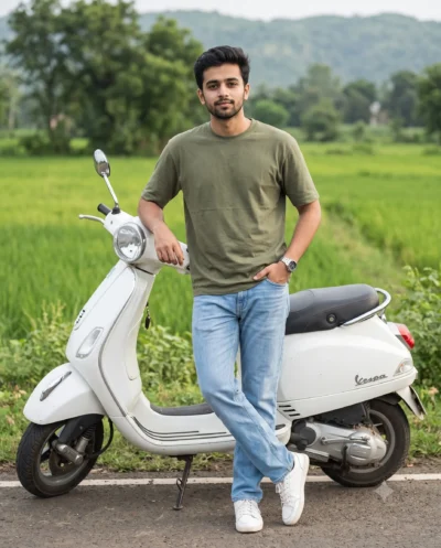 Indian Man Vespa Scooter Prompt Editorial Portrait