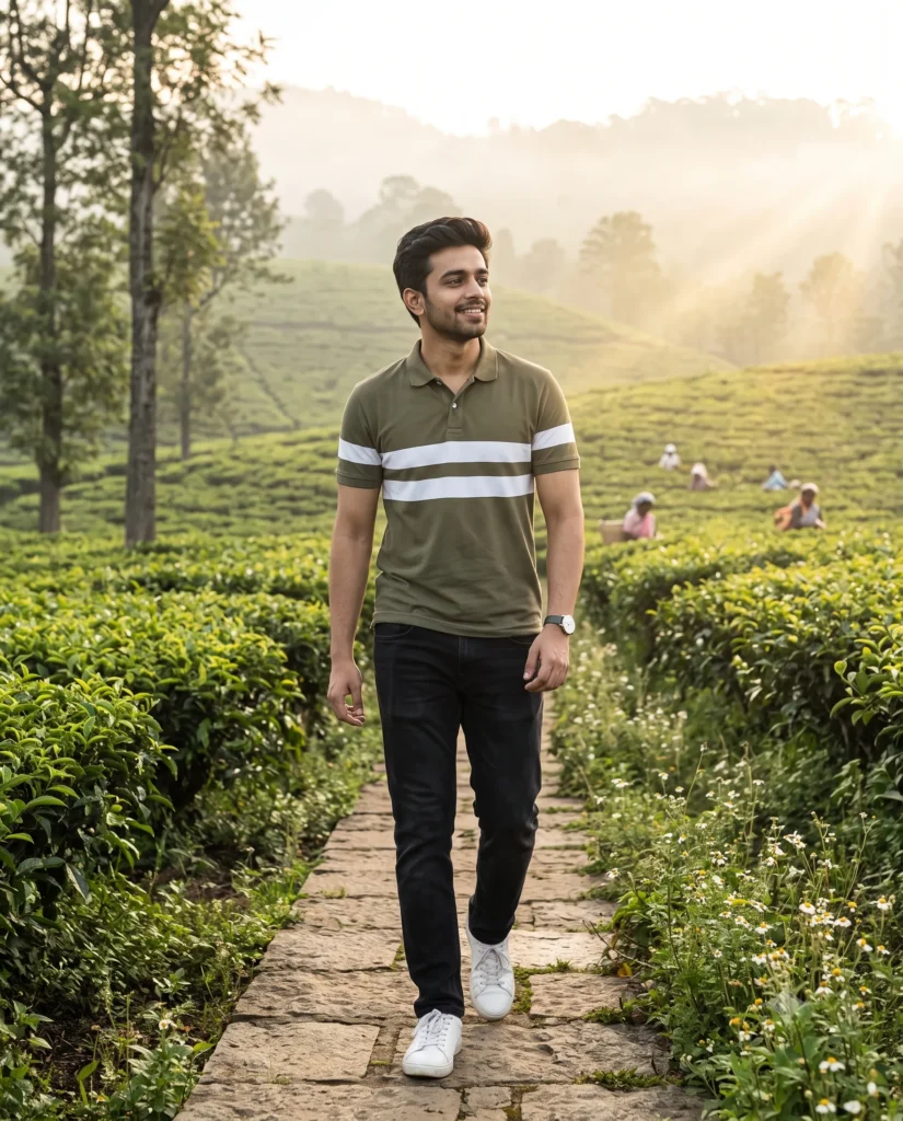 Young Man Lifestyle Portrait Prompt in a Morning Tea Garden