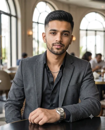 Male Portrait Prompt: Cinematic Cafe Aesthetic