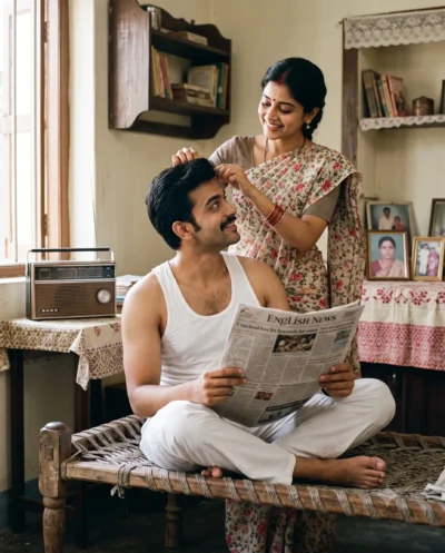 Candid Vintage Indian Couple Prompt in a 1980s Home