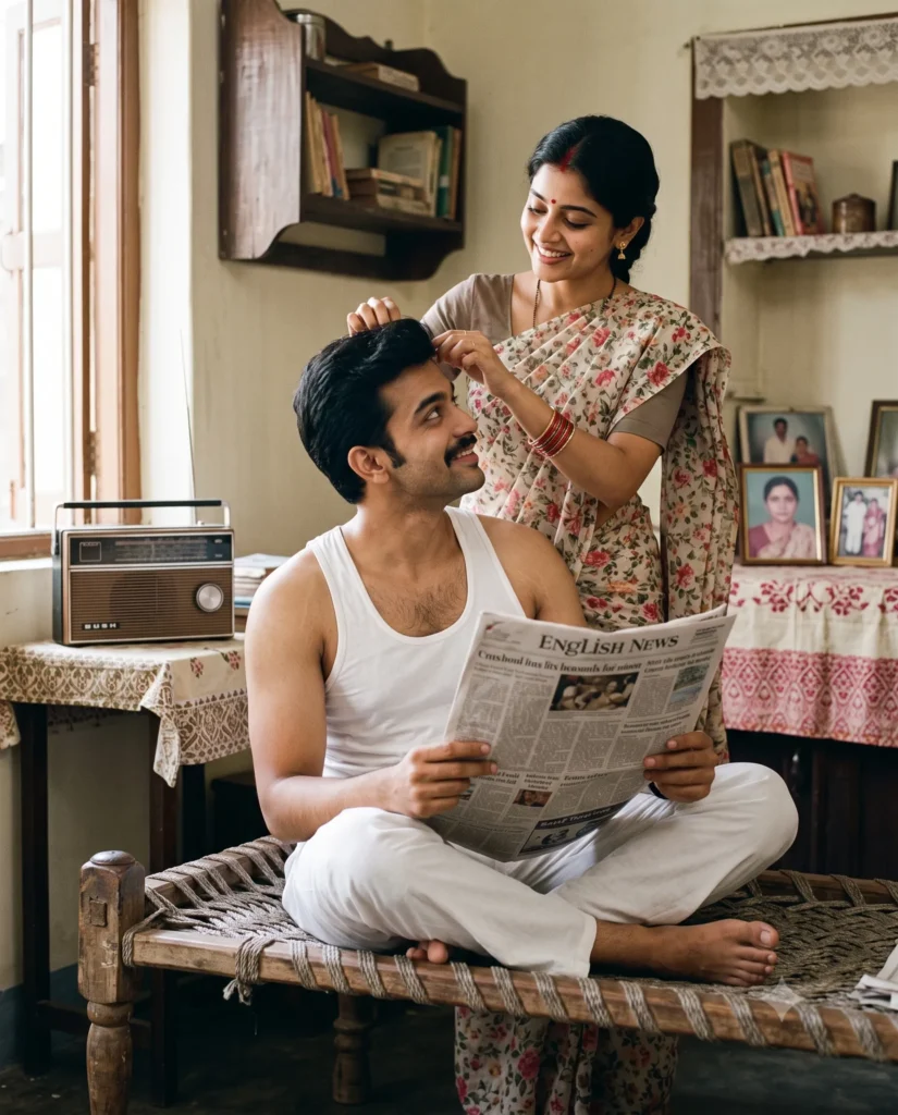 Candid Vintage Indian Couple Prompt in a 1980s Home