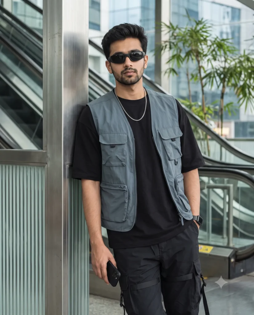 Stylish Men Street Fashion Prompt in a Metro Station