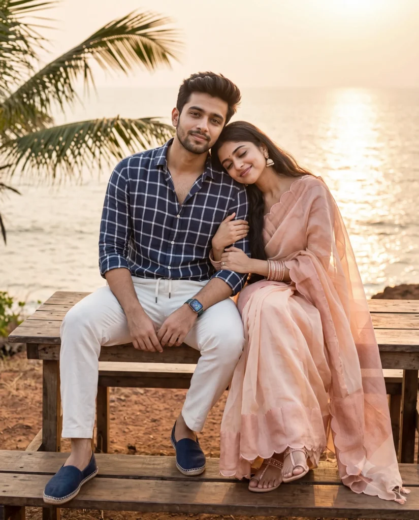 Romantic Couple AI Prompt for Sunset Coastal Portraits