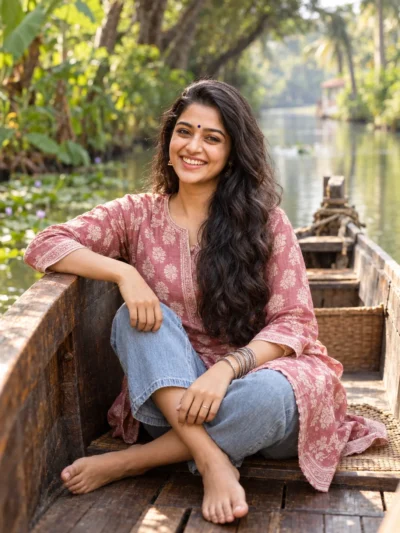 Woman in a Canoe Kerala Backwater Portrait Prompt