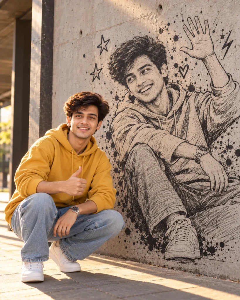 Street Art Portrait Prompt with Ink Sketch Wall Mural