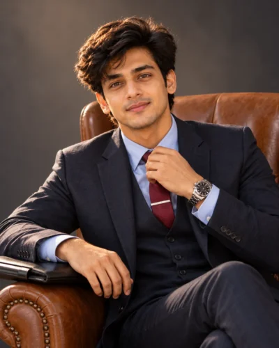 Executive Portrait Prompt for Men in Studio Armchair