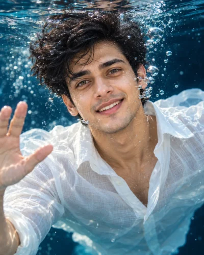 Underwater Portrait Prompt for Men with Floating Bubbles