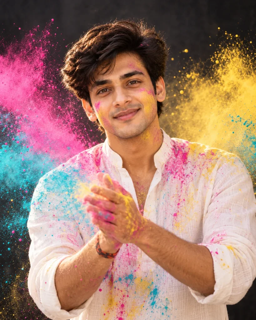 Dynamic Holi Prompt for Men with Studio Powder Splash