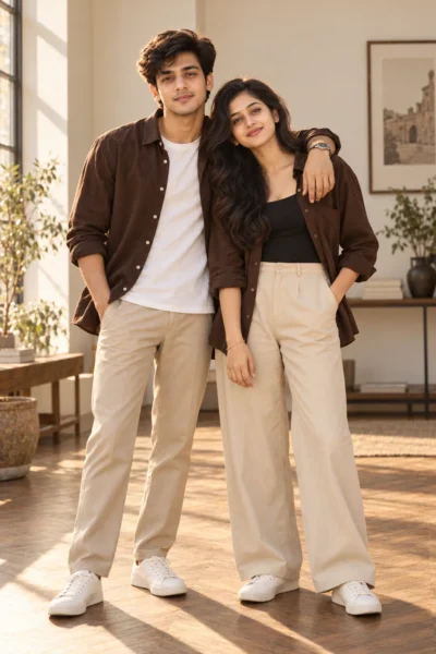 Matching Couple Portrait Prompt for Studio Fashion Photos