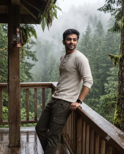 Mountain Rain Portrait Prompt on Forest Deck
