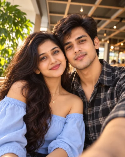 Candid Couple Selfie Prompt for Modern Indoor Spaces