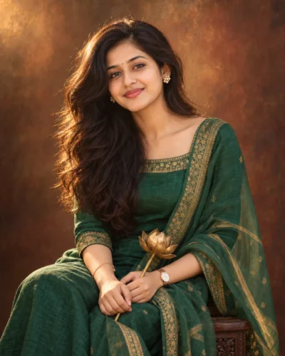 Women’s Chanderi Kurta Portrait Prompt for Studio Photos