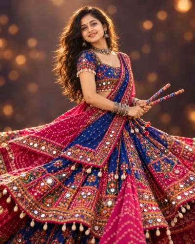 AI-generated image: Festive Dandiya Portrait Prompt for Women in Studio