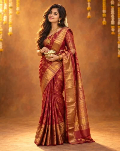 Kanjeevaram Saree Portrait Prompt for Women in Studio