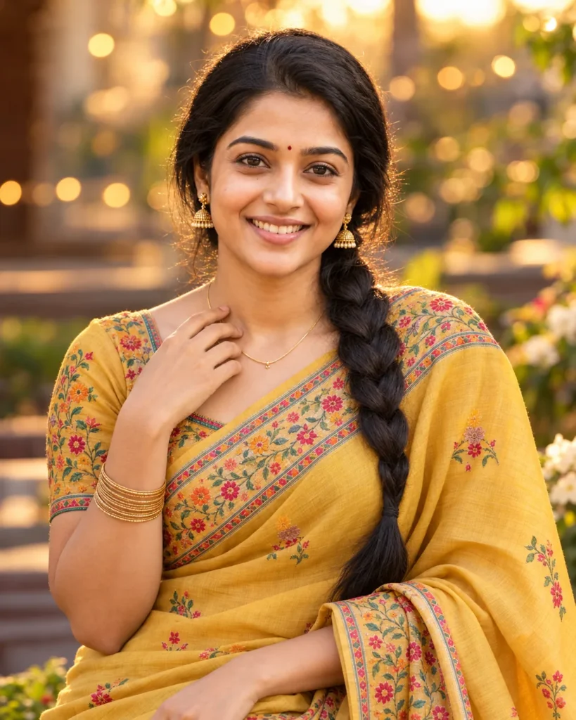 Mustard Saree Portrait Prompt for Golden Hour Shoots