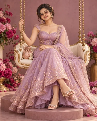 Lavender Lehenga Portrait Prompt for Editorial Studio Shoots