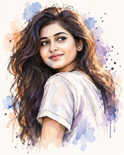 Watercolor Portrait Prompt with Painterly Ink Linework