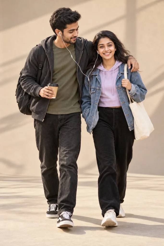 College Couple Portrait in Casual Outfit