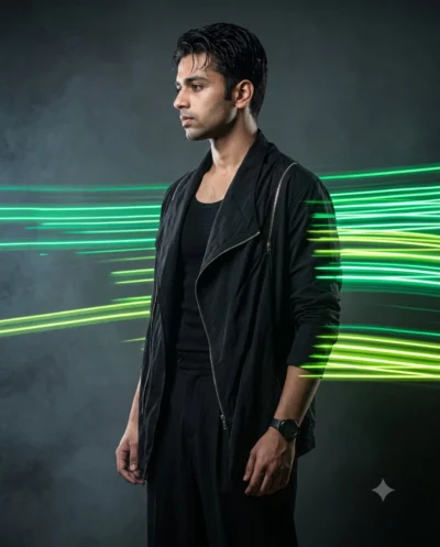 Neon Light Painting Prompt with Technical Jacket