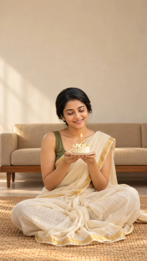 Kasavu Saree Birthday Prompt for Minimalist Portrait